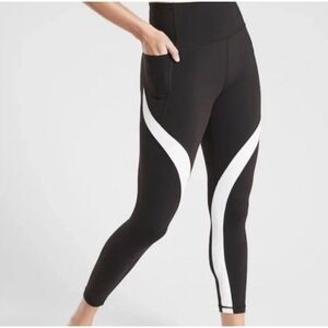 Athleta Salutation Stash Pocket High Waisted Leggings Womens XS Black White 7/8